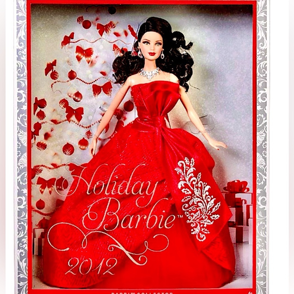 2012 Holiday Christmas Barbie Mattel Collectors Doll Brown Hair Red Dress NEW